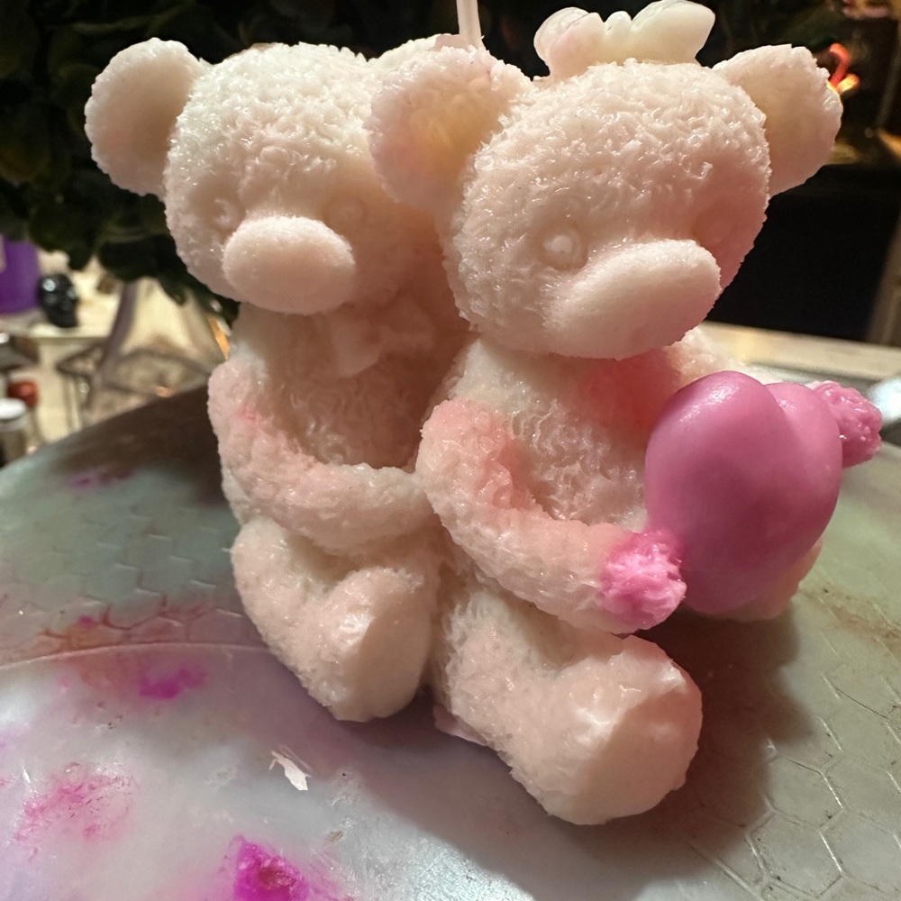 Adorable Pink and White Teddy Bear Candle